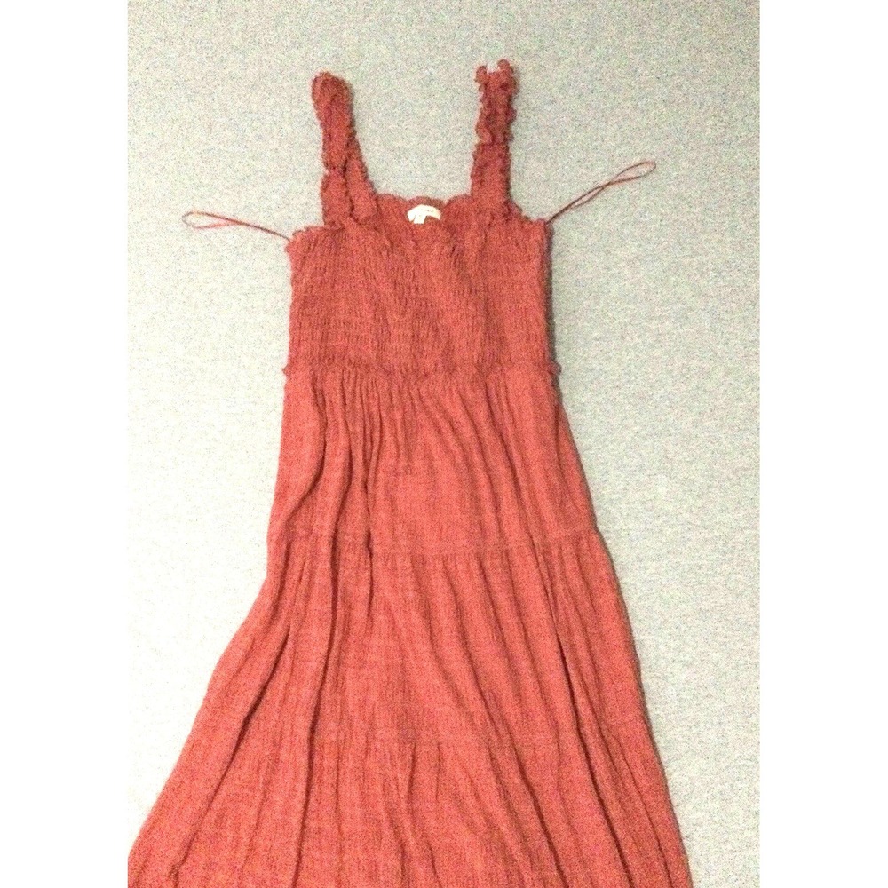 Max Studio Fairy red coral Floral stretchy baby doll ruffle  Midi Dress XL